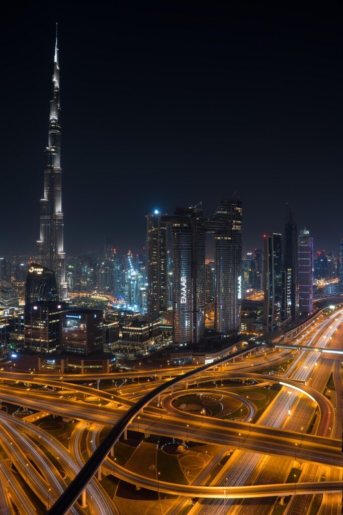 tower, dubai, uae, road, night, highway, building, skyscrappers, urban, city, metropolis, skyline, lights, cityscape, dubai, dubai, dubai, dubai, dubai